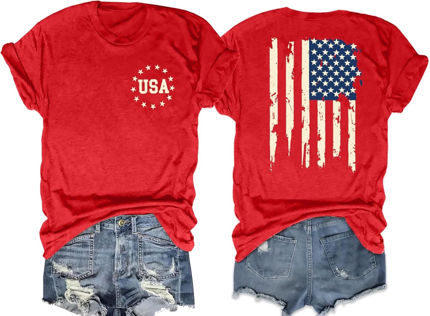 American Flag Shirt Women: Patriotic Shirt USA Flag Stars Stripes Print Short Sleeve T-Shirt 4th of July Tee Tops