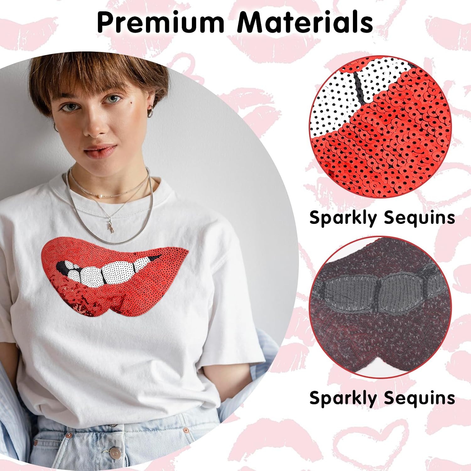 FANCIBAND Lips Sequin Iron On Patches, 10.43" Glitter Embroidered Patch Large Iron On Patches for Jackets Clothes Jeans Hoodie T-Shirt - Red