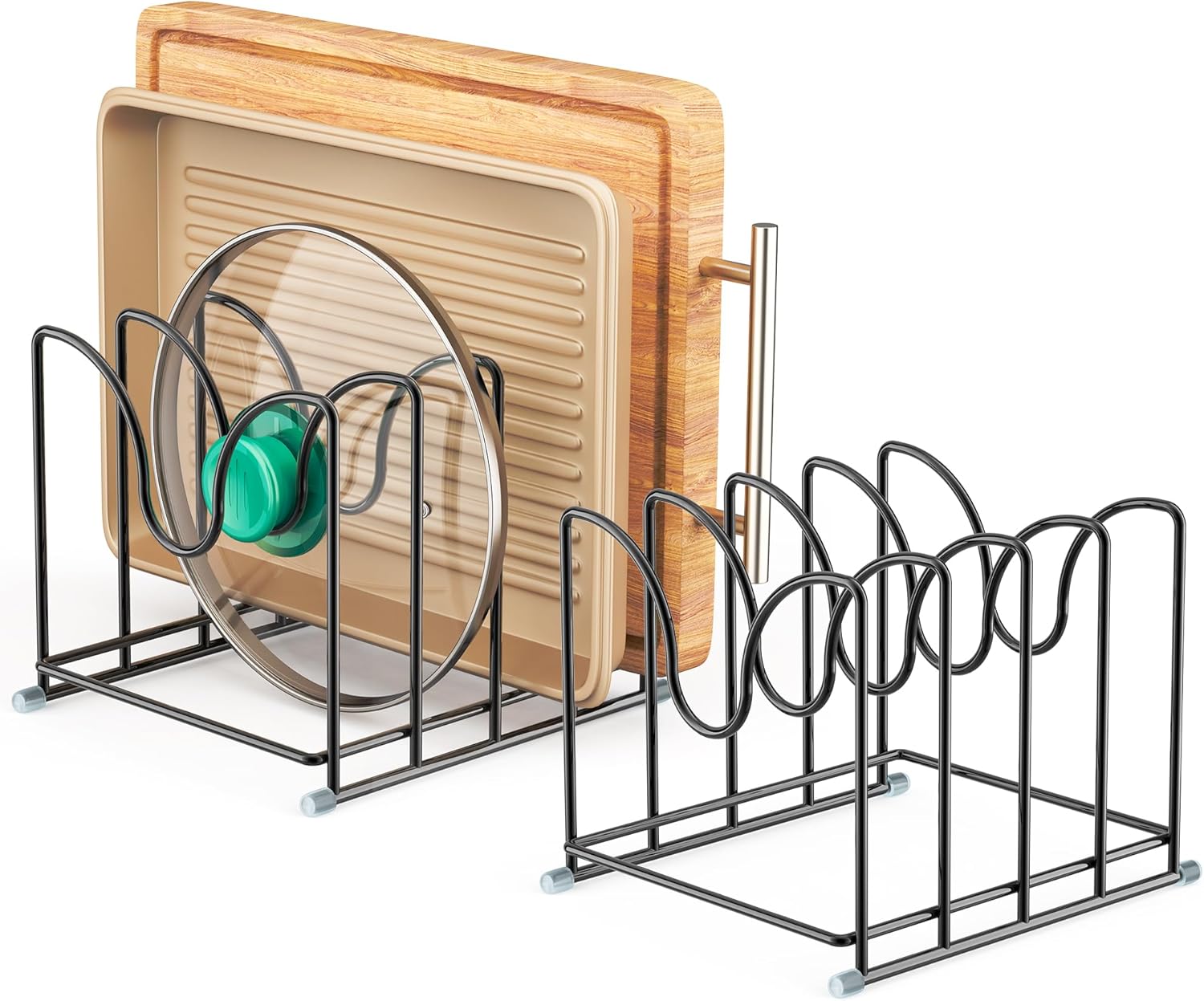 PLUVON 2PC Cutting Board & Pan Lid Rack Organizer with 4 Slots