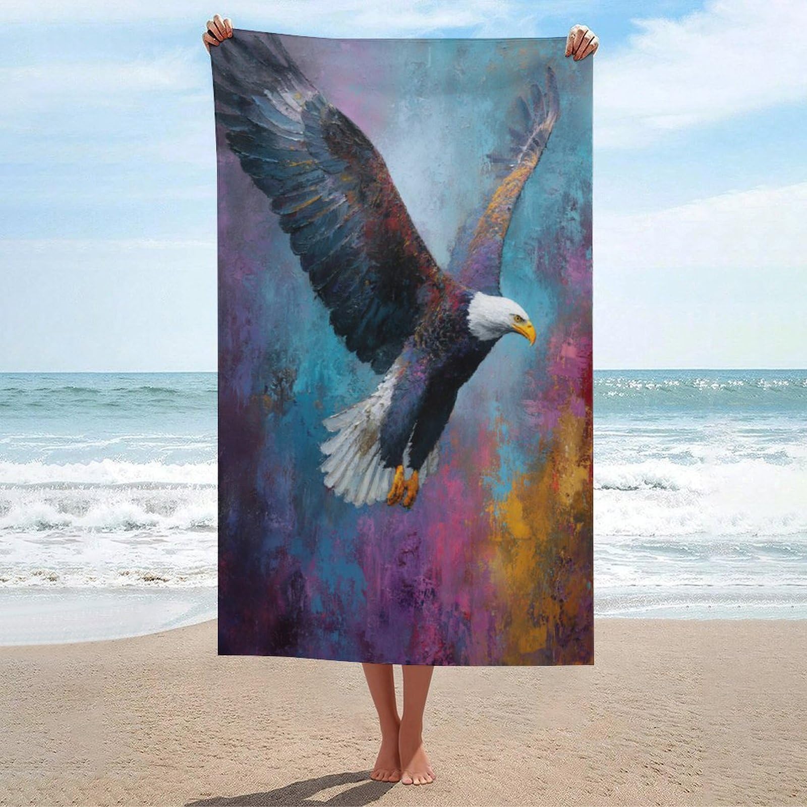LSRCPD Abstract Bald Eagle in Flight Beach Towel Sand Free Microfiber Large Shower Towels Multipurpose Absorbent for Bathroom Pool 130x80 CM