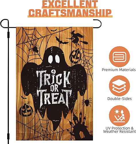 Miniatura 7 de CVHOMEDECO. Banderas de castillo de Halloween de doble cara para jardín, calabazas, fantasmas, murciélagos, decoración al aire libre, resistente a