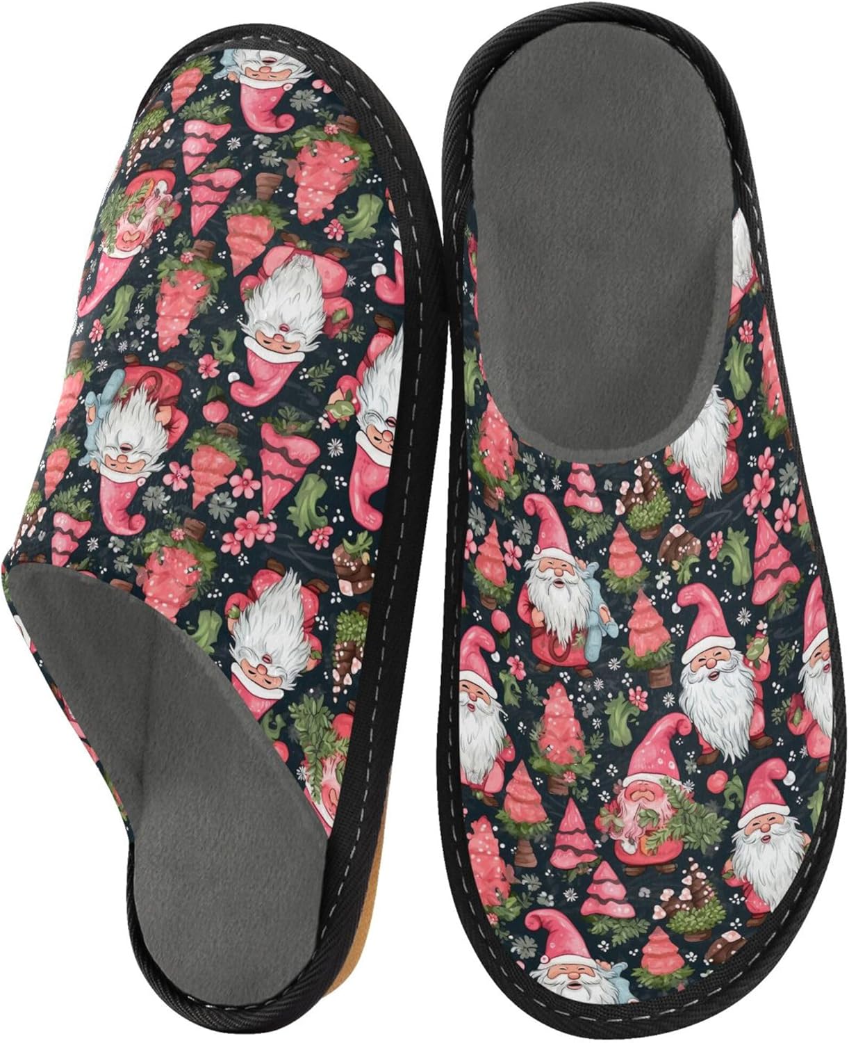 Christmas Xmas Gnomes House Slippers – Cozy Fuzzy Slippers for Guests, Washable & Disposable, Perfect for Shoeless Home, Spa & Hotel Use A110729