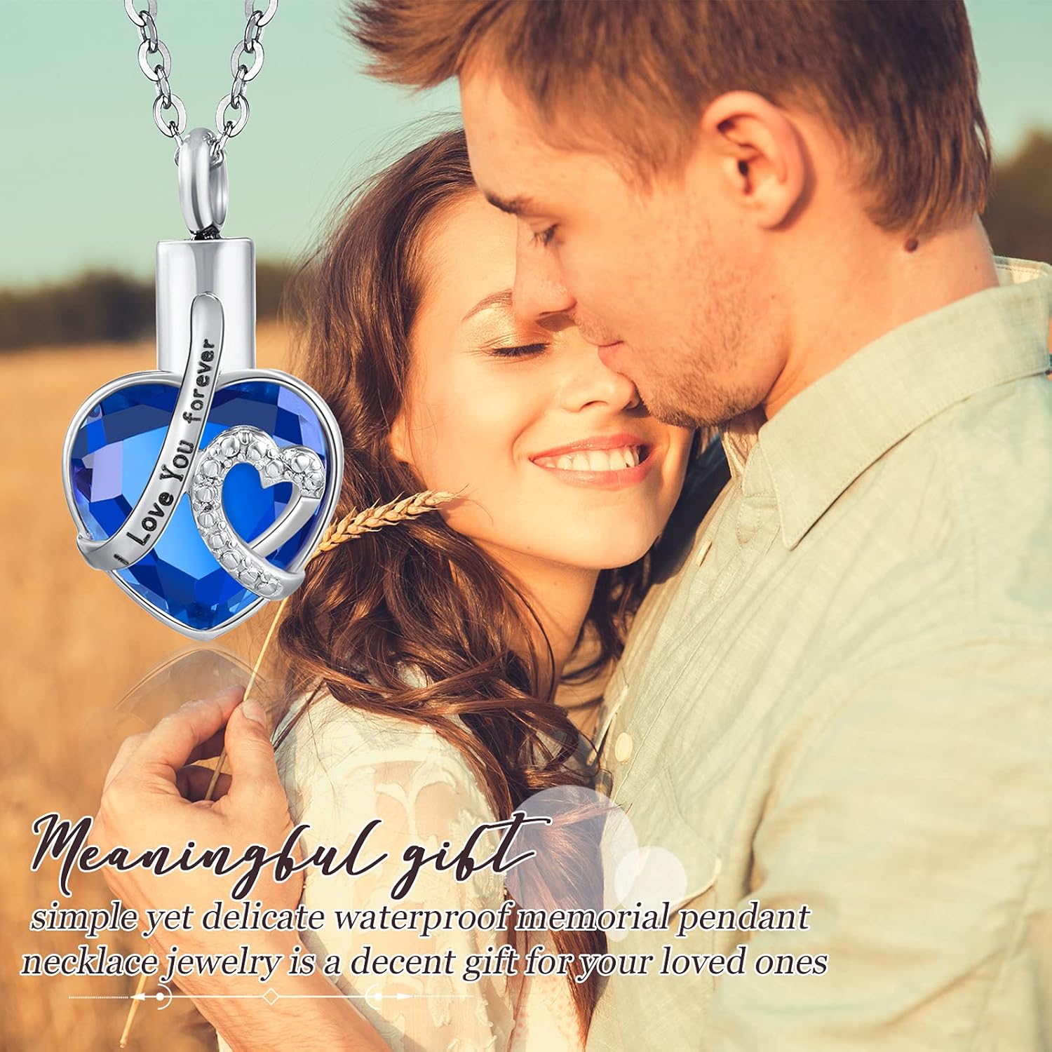 Jadive 3 Pcs Urn Necklace Cremation Heart Ashes Jewelry for Women Ocean Crystal Necklace Summer Waterproof Memorial Pendant Stainless Steel Keepsake with Angel Wing 12 Birthstones Filling Kit - Image 5