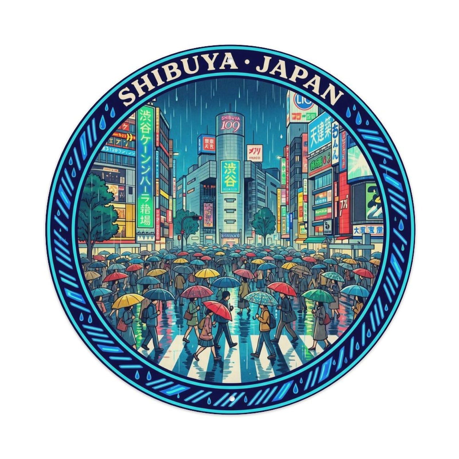 Shibuya Crossing Castle Travel Festival Culture Japan Metal Tin Sign