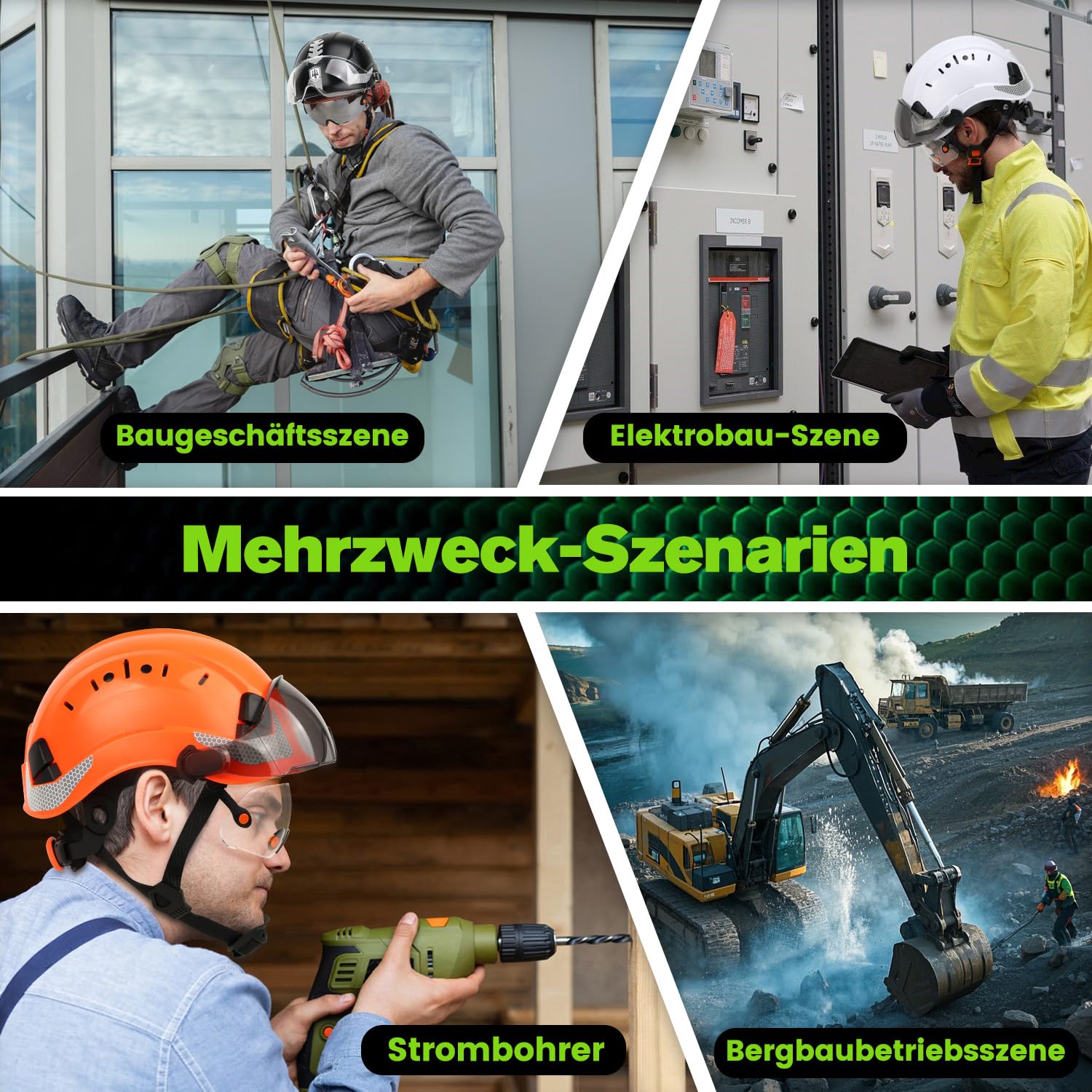 GREEN DEVIL Casque de protection industriel certifié EN397 et EN166 avec visière teintée + transparente | Casque de sécurité avec double visière pour la construction, l'artisanat et l'industrie |