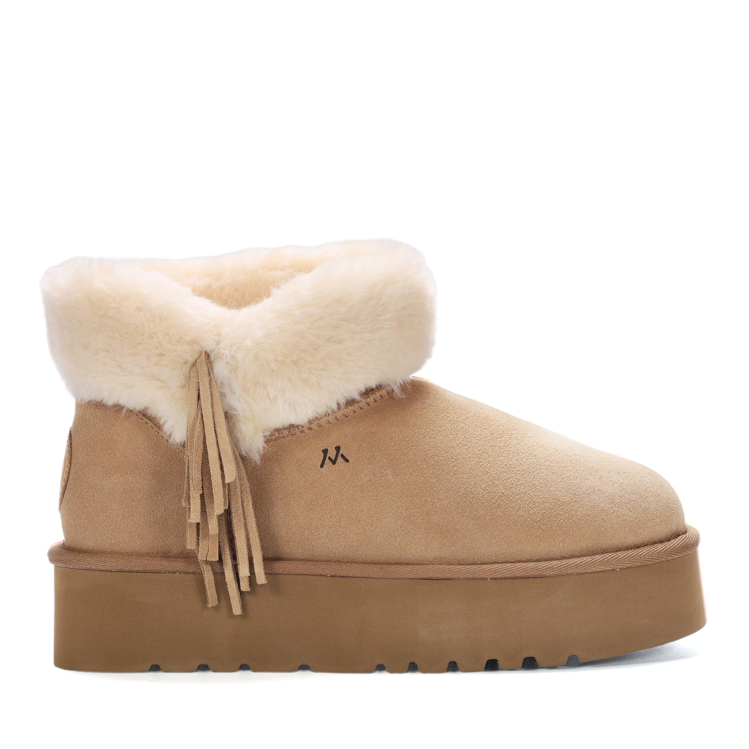 mykos Womens Amari Suede Pull-On Platform 1 65 7 Boot - Water Stain Resistant - Faux-Fur Collar with