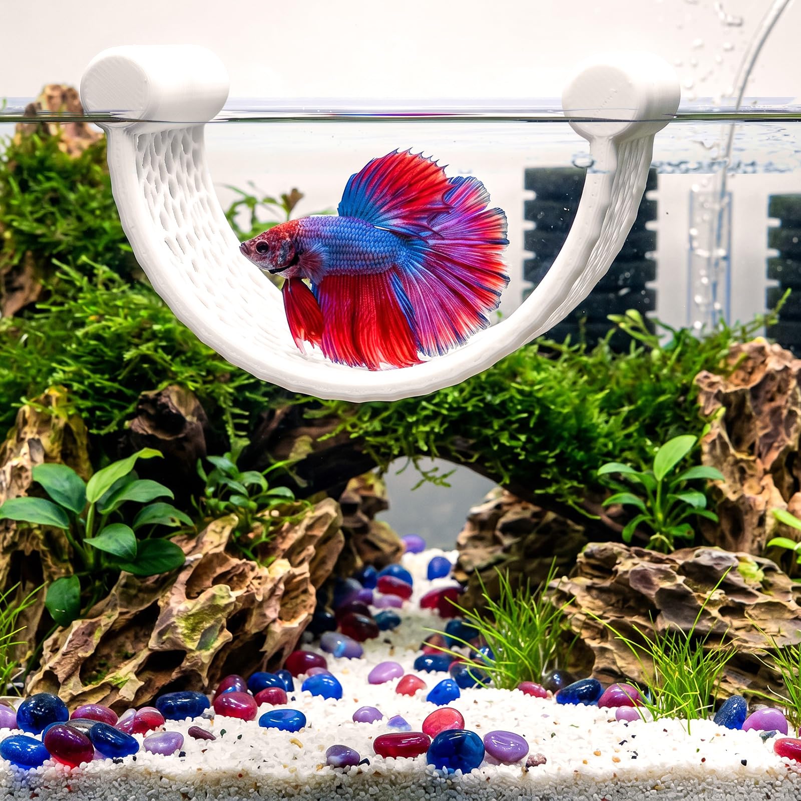Betta Fish Accessories Betta Hammock U-Shaped Floating Fish Resting Spot Aquarium Decor For Bettas Shrimp Nano Fishs Corydoras (White)
