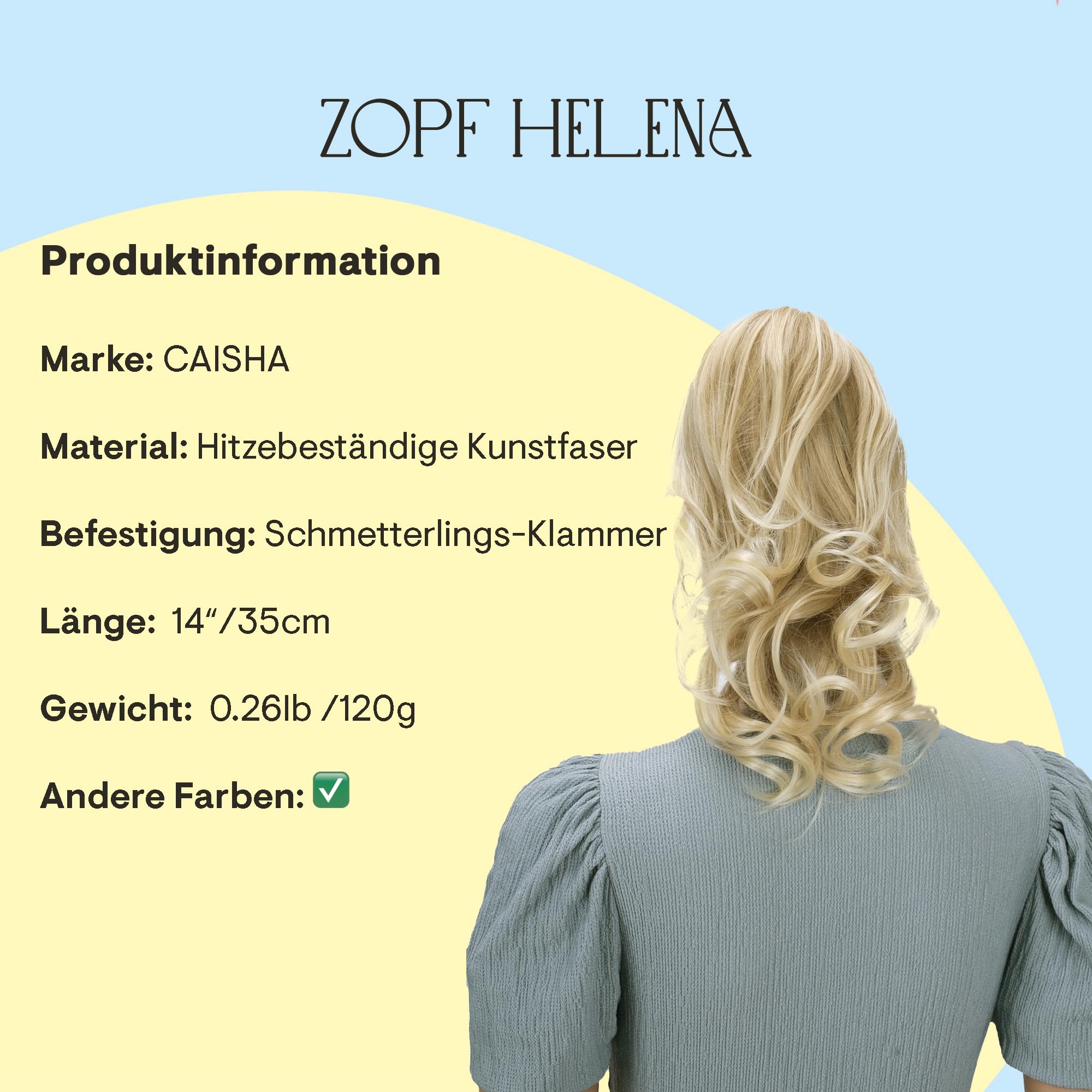 CAISHA 35cm Haarteil Helena Zopf Haarverlängerung mit Butterflyklammer Voluminös Gewellt Blond Mix H91