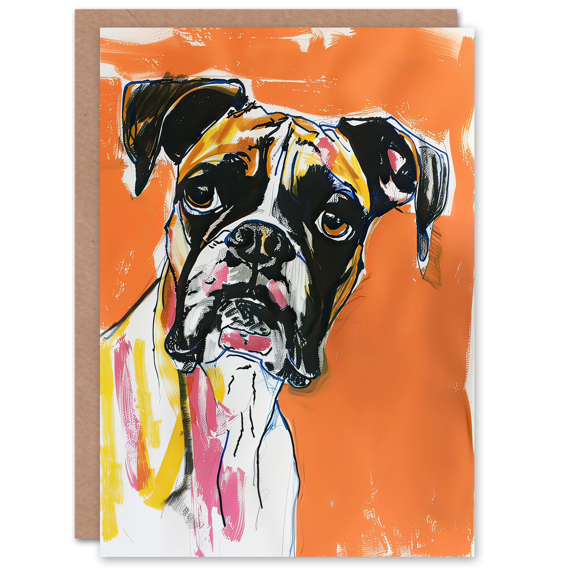 Greeting Card Boxer Dog Lover Modern Pet Portrait Orange Birthday