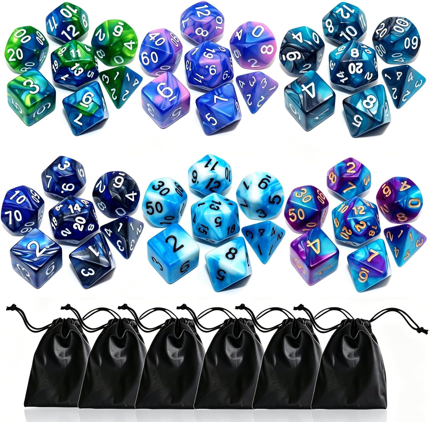 Polyhedral DND Dice Set-6 Pack Double-Colors Dice Sets Compatible with Dungeons and Dragons D&D Role Playing Game RPG MTG Games Dice with D4 D6 D8 D10 D% D12 D20 (6 Colors Set)