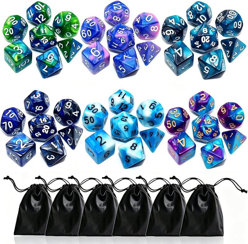 Conjunto de dados DND poliédrico - Paquete de 6 dados de doble color Compatible con Dungeons and Dragons D&D Juego DE rol RPG Juegos de mesa Dados con D4 D6 D8 D10 D% d12 d20 (Conjunto de 6 colores)