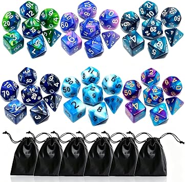 Polyhedral DND Dice Set-6 Pack Double-Colors Dice Sets Compatible with Dungeons and Dragons D&D Role Playing Game RPG MTG Games Dice with D4 D6 D8 D10 D% D12 D20 6 Colors Set
