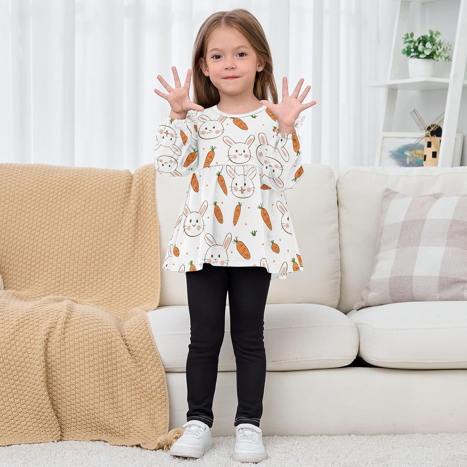 visesunny Toddler Clothes for Girls Cute Long-Eared Rabbit Long Sleeve Fall Shirts Cotton Top with Ruffle Collar