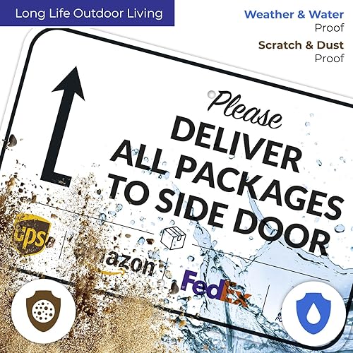 Vista 253 de Cartel de entrega del paquete, letrero de instrucciones de entrega, 10 x 7 pulgadas, aluminio 040 libre de óxido, resistente a la decoloración