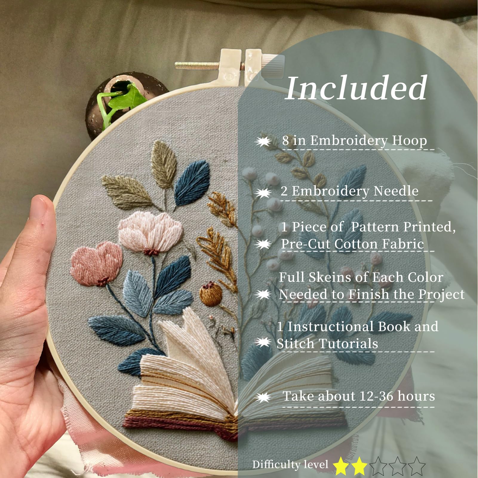 Beginner Embroidery Kit - Flower Cross Stitch Kit -2 Beginner Embroidery Kit - Flower Cross Stitch Kit -2