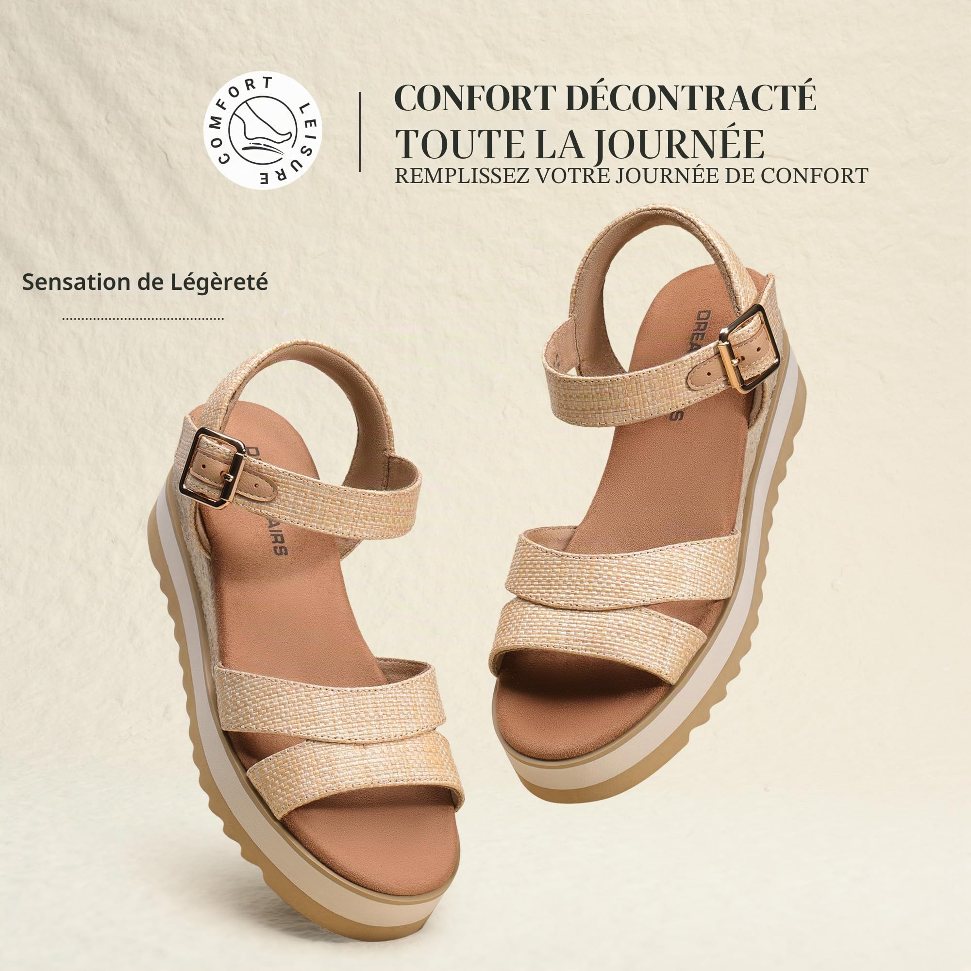 DREAM PAIRS Sandales Compensées Femme Confortables Respirantes Espadrilles Plateforme Sandales Femme Bride Cheville Réglable Chaussures Été Mode Vacances Plage