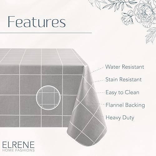 Miniatura 4 de Elrene Home Fashions Mantel de vinilo resistente al agua y a las manchas con respaldo de franela, 52 x 52 pulgadas, cuadrado, gris