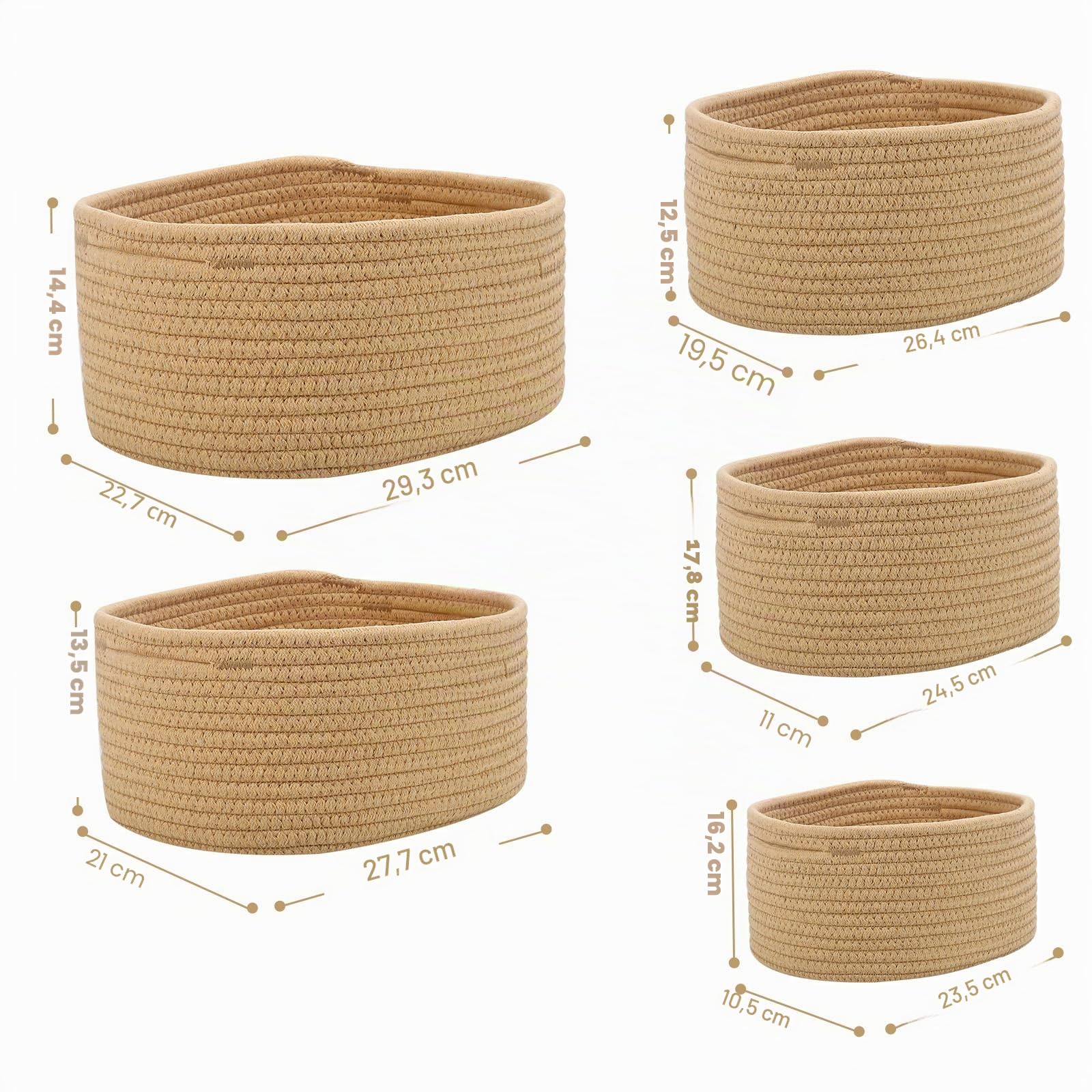Cestini Portaoggetti, Set di 5 Piccoli Cestini in Cotone Intrecciato per Camera, Bagno e Mensole,Corda di Cotone per Bambini Bambina,Impilabile Organizer Fasciatoio