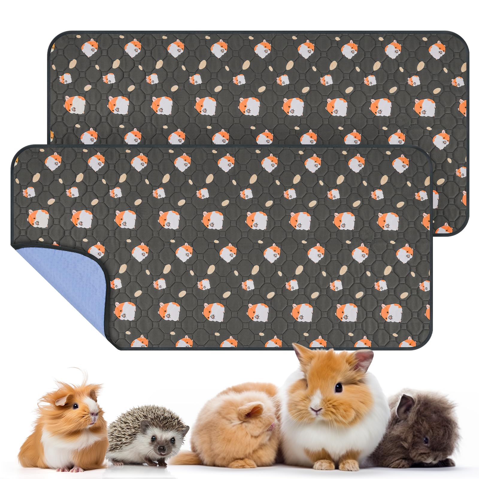 PICK FOR LIFE 2 Packs Guinea Pig Cage Liners - Washable Reusable Pee Pad, Waterproof Fast Absorbent Mat, Non-Slip Bedding for Small Animals - Chinchilla, Rabbit, Hamster, Puppy - 60x120 cm
