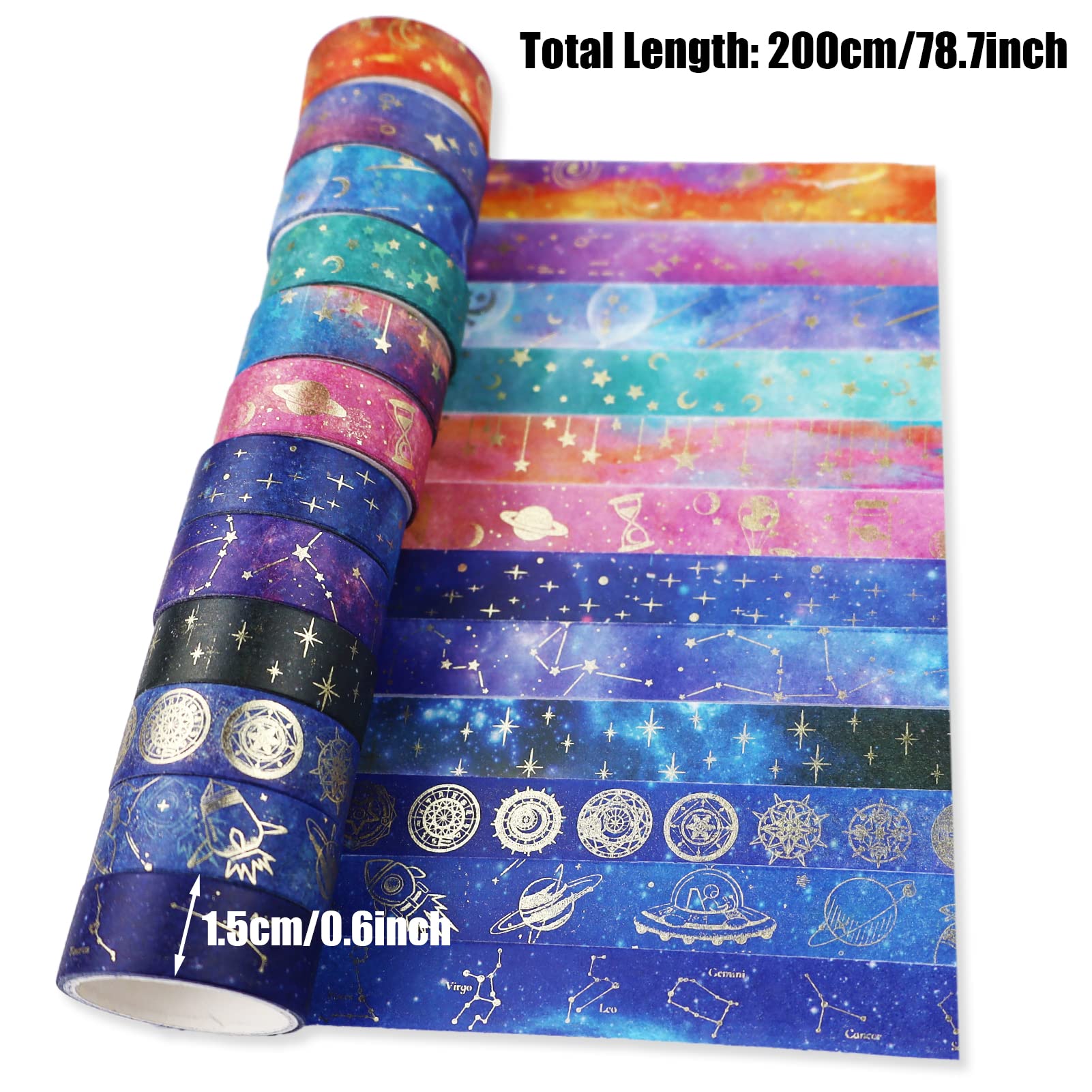 12 rotoli/set Set di nastri Washi in lamina d'oro con stella viola Set di nastri per mascheratura laser serie Constellation per set di cancelleria fai da te per scrapbooking  21