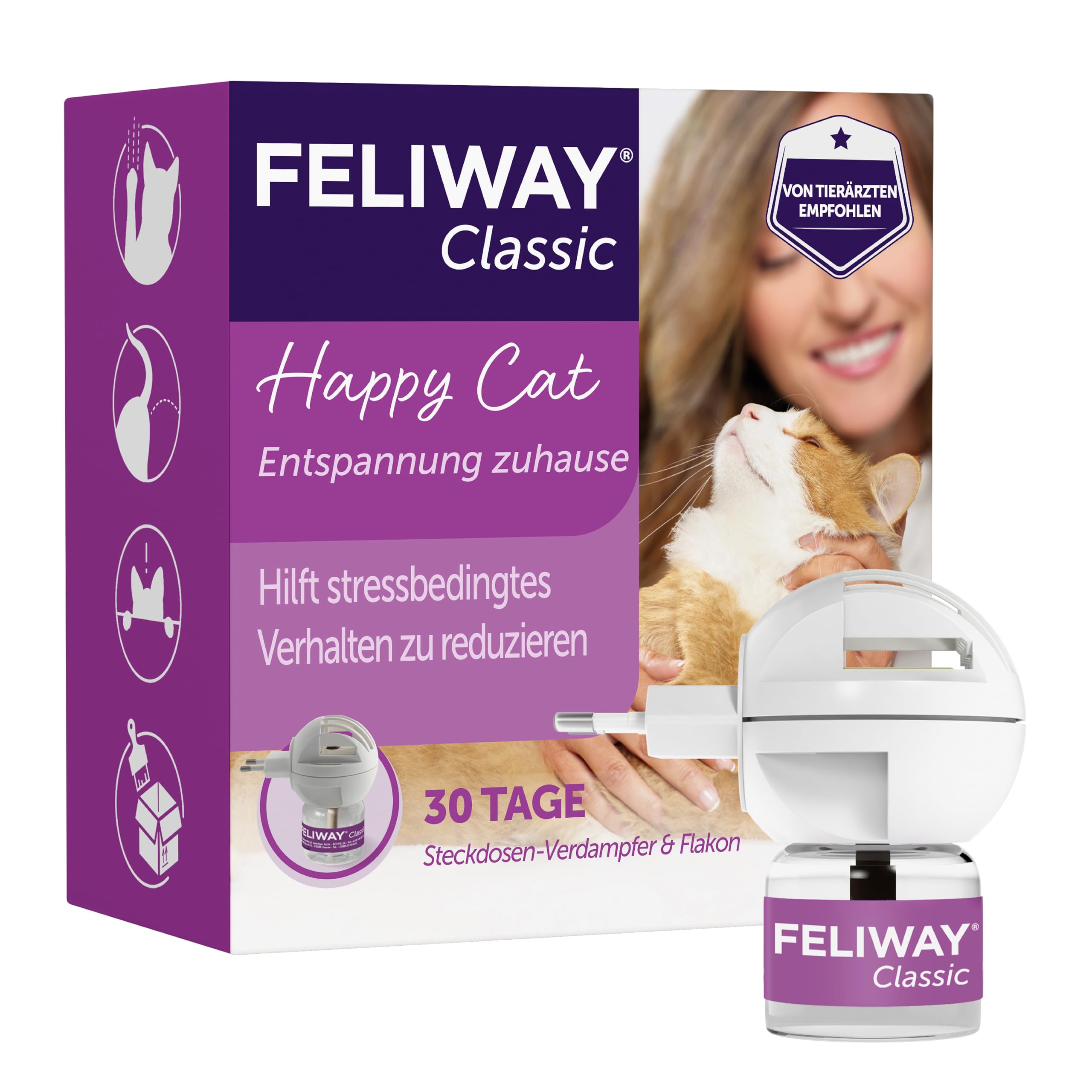 FELIWAY Classic 30 Tage Pheromon Verdampfer Start-Set, 48ml - Hilft Anzeichen von Stress bei Katzen und Kitten zu reduzieren, von Tierärzten empfohlen, klinisch getestet