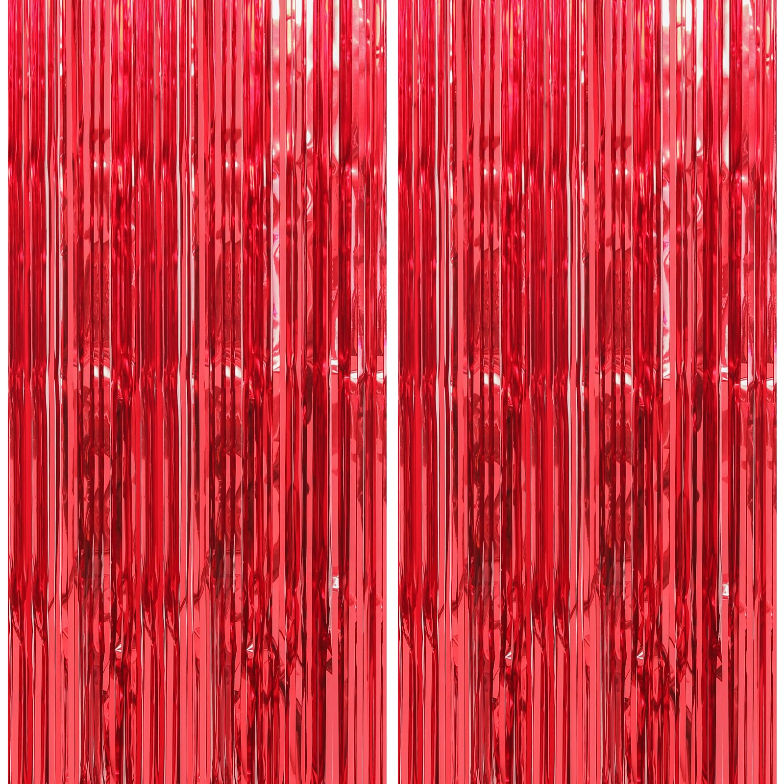 Crosize 4 Pack Red Party Streamers Backdrop, 3.3 x 9.9 ft | Tinsel Foil Fringe Curtain, Birthday Decorations, Bachelorette Party Decor, Door Streamers, Glitter Photo Backdrop