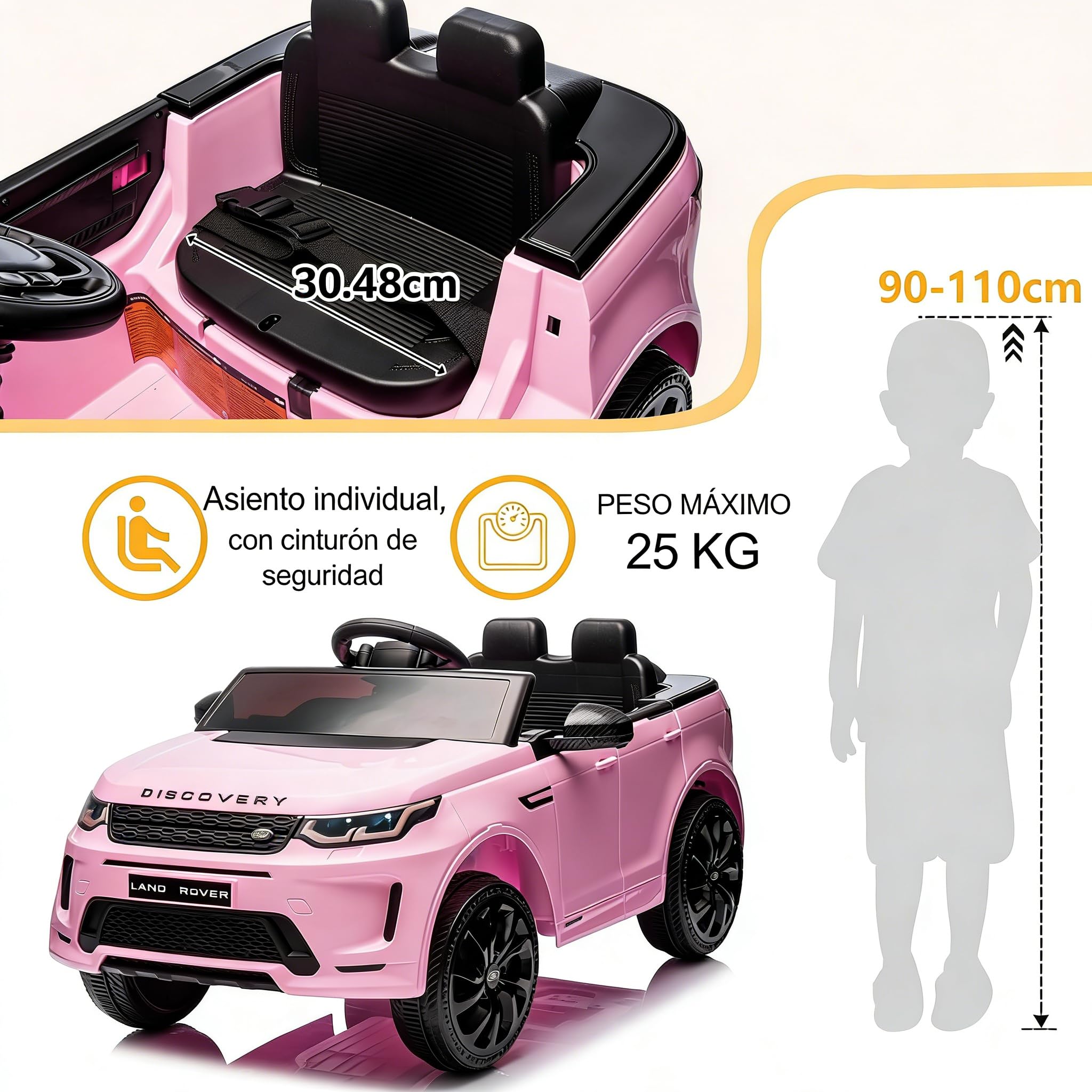 LALAHO Coche Eléctrico para Niños Land Rover Discovery Sport 12V con Doble Motor, 3-5 km/h Auto Eléctrico para Niños de 3 a 5 Años, Suspensión, MP3, Mando a Distancia (Rosa)