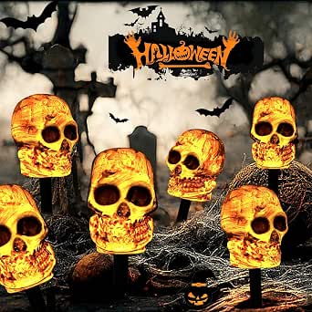 FathiSooc Solar Halloween Skull Pathway Lights, 5 Pack