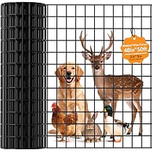 Welded Wire Fencing 48 Inch x 50 Foot,2 Inch x 3 Inch 16GA Black PVC Wire Fence,Vinyl Coating Metal Wire Mesh for Yard Vegetable Protection Goat & Poultry Netting