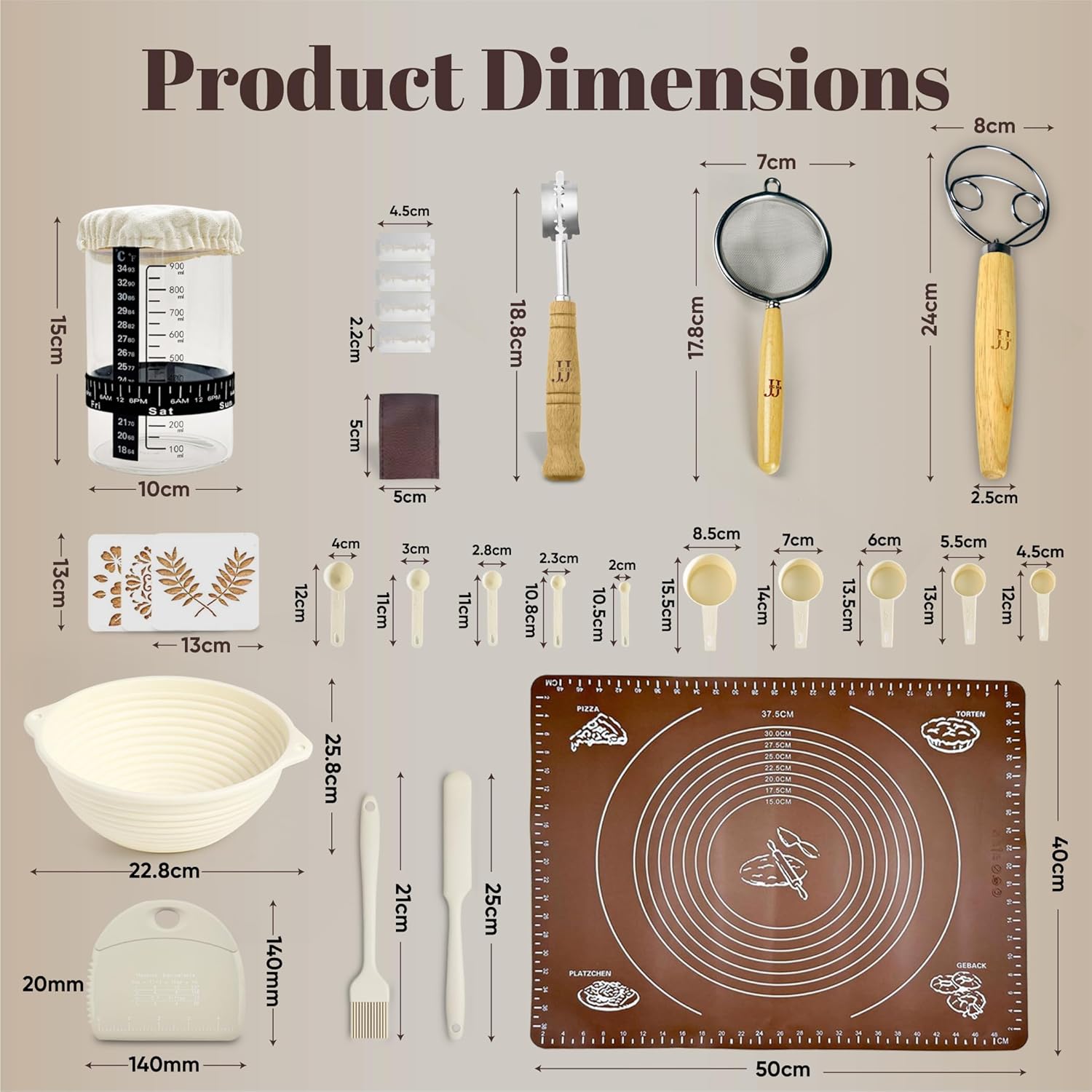 35-Piece Sourdough Starter Kit - 34oz Glass Jar, Heat-Resistant Proofing Basket, Pastry Mat, Dough Whisk & Complete Baking Tools - Gift Ready Artisan Bread Making Set