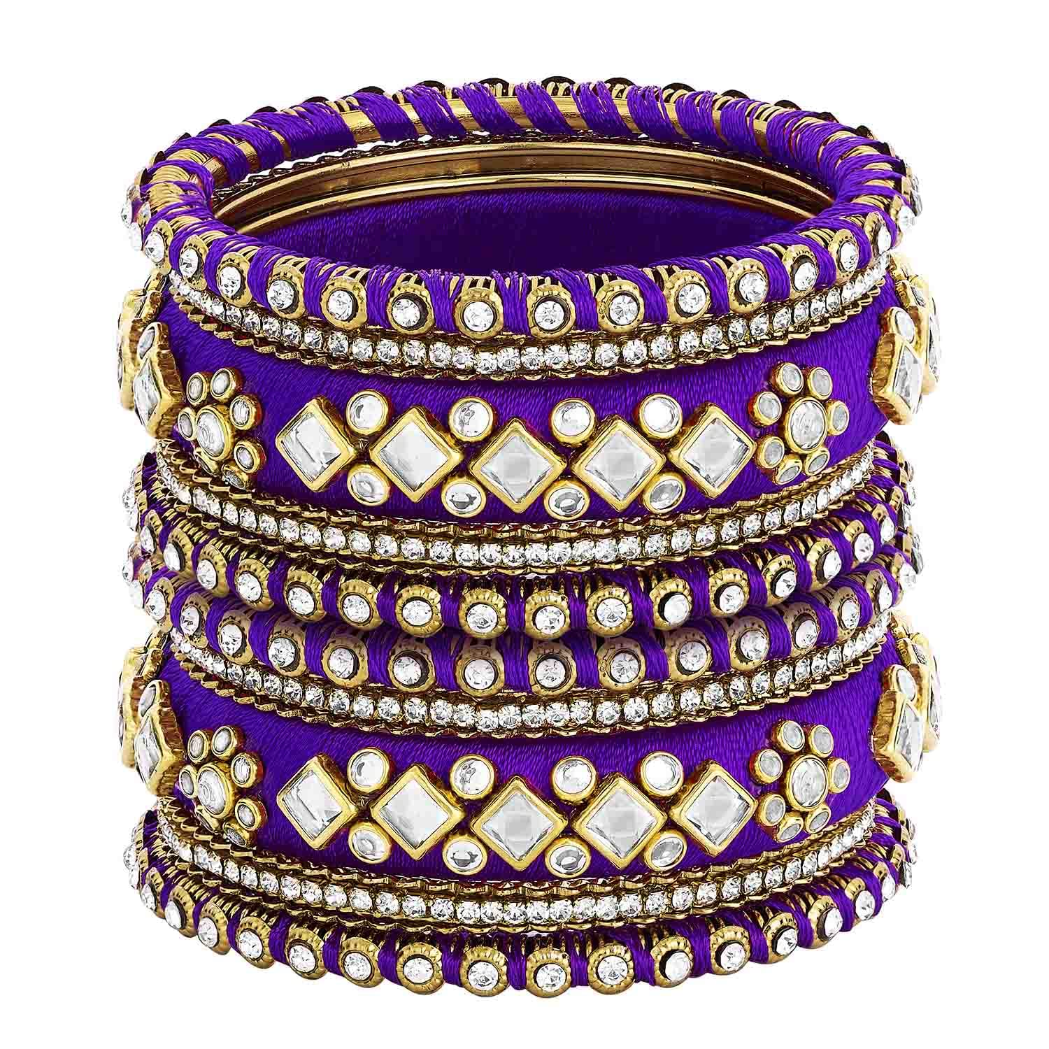 Peora Purple Silk Thread Fabric Stone Studded Kundan Chura Chuda Bangle Set (Size 2.8 Inch) For Women (B0B2JGL6R9) Amazon Price History, Amazon Price Tracker