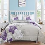 Luxudecor Floral Comforter Set Queen Size, 7 Pieces Bed in a Bag Purple Floral Comforter and Sheet Set, Soft Microfiber Complete Bedding Sets for All Seasons