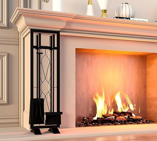 Miniatura 2 de Fire Beauty Juego de herramientas para chimenea, 5 piezas, accesorios para fuego, soporte para estufas de leña, mango de hierro forjado, soporte