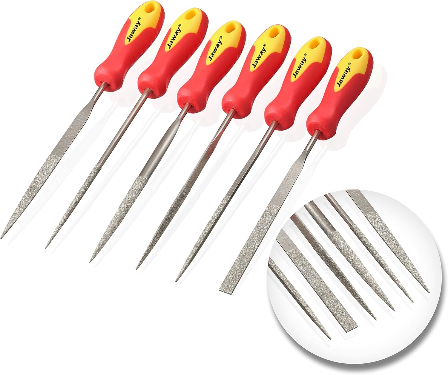 JawayTool 6pc Diamond Needle File Set Soft Grip Stone Tile Glass
