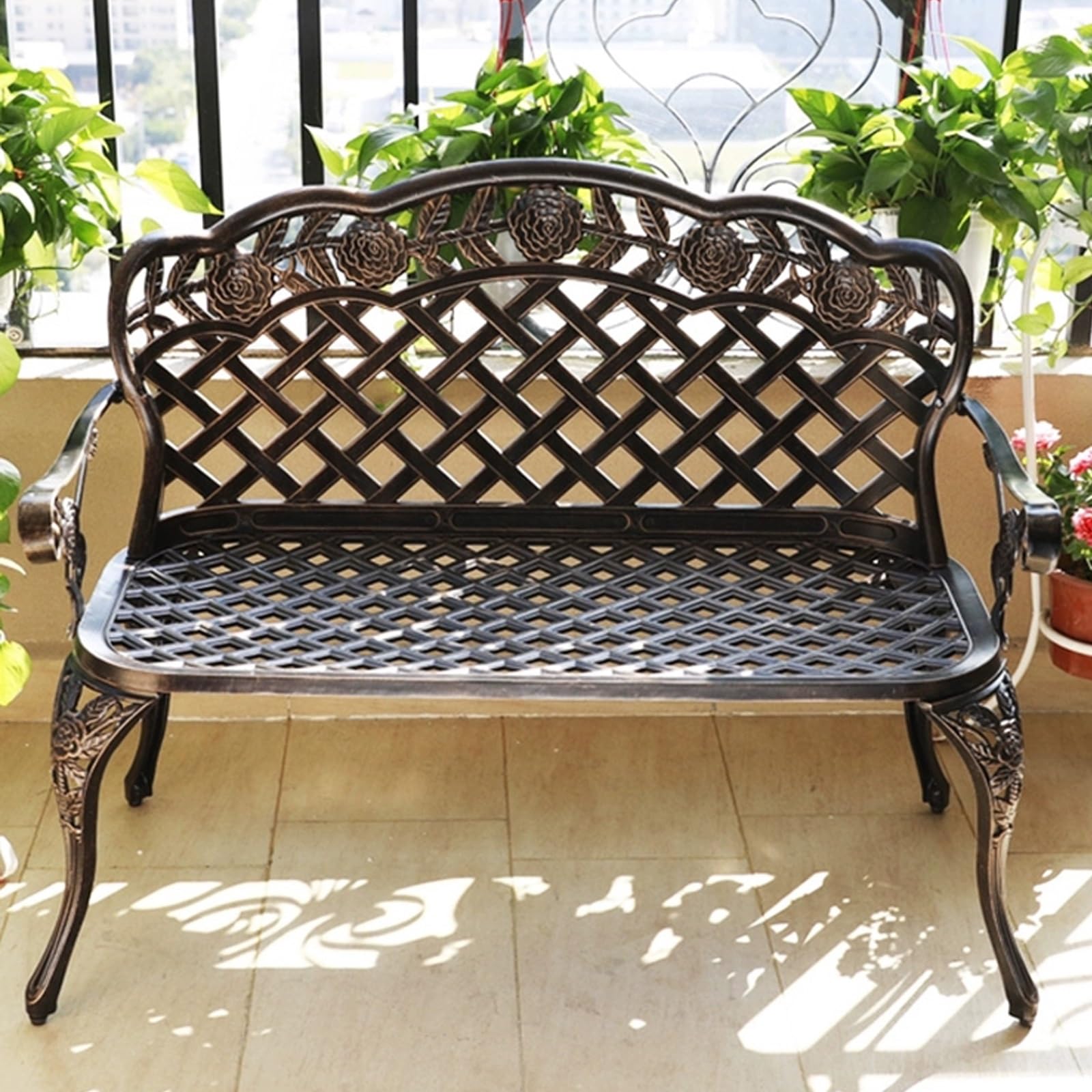 Panche da Giardino in Metallo per Esterni, Panchina Esterno Anticato Resistente alle Intemperie, per Giardino, Patio, Portico, Carico Massimo 200 kg