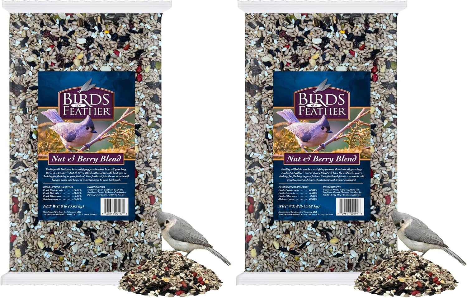 Birds of a Feather Nut and Berry, Fruit and Nut Bird Seed, Bird Seeds for Outside Feeders, Wild Bird-Seed Mix, Nuts and Fruit Blend Birds Seeds, Made in USA, 8 lbs (Pack of 2)
