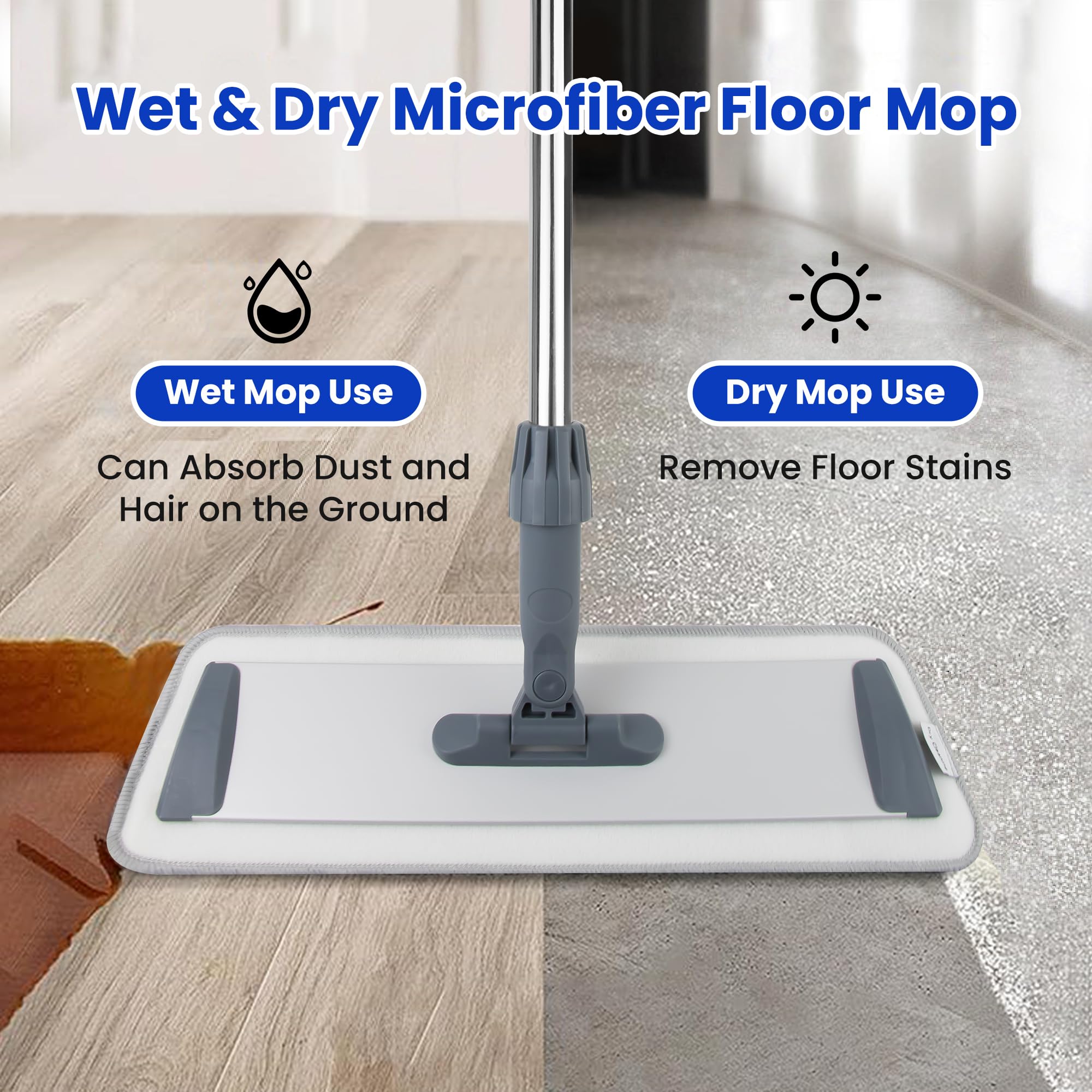 Silkyhose Trapeador de microfibra para limpieza de pisos, mopa plana para madera dura, vinilo, limpieza de azulejos, mopa húmeda y polvo con mango de acero inoxidable, trapeador de baño y cocina, 4