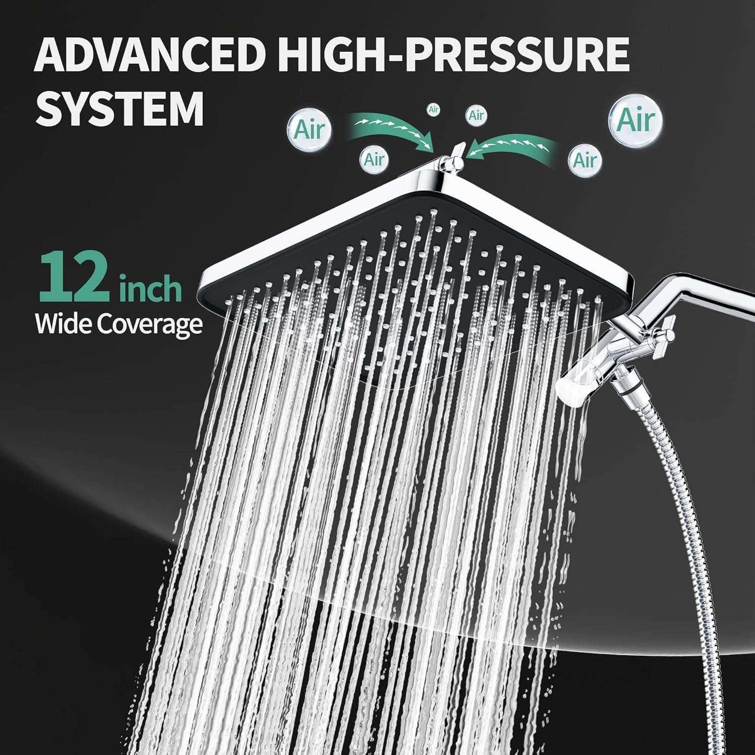 12 Inch Wide Rain Shower Head with NSF Filtered Handheld Combo, High Pressure Rainfall Shower Head, 9 Spray Modes Handheld with 9-Inch Extension Arm, Comes with Filter Removes Chlorine (Chrome)