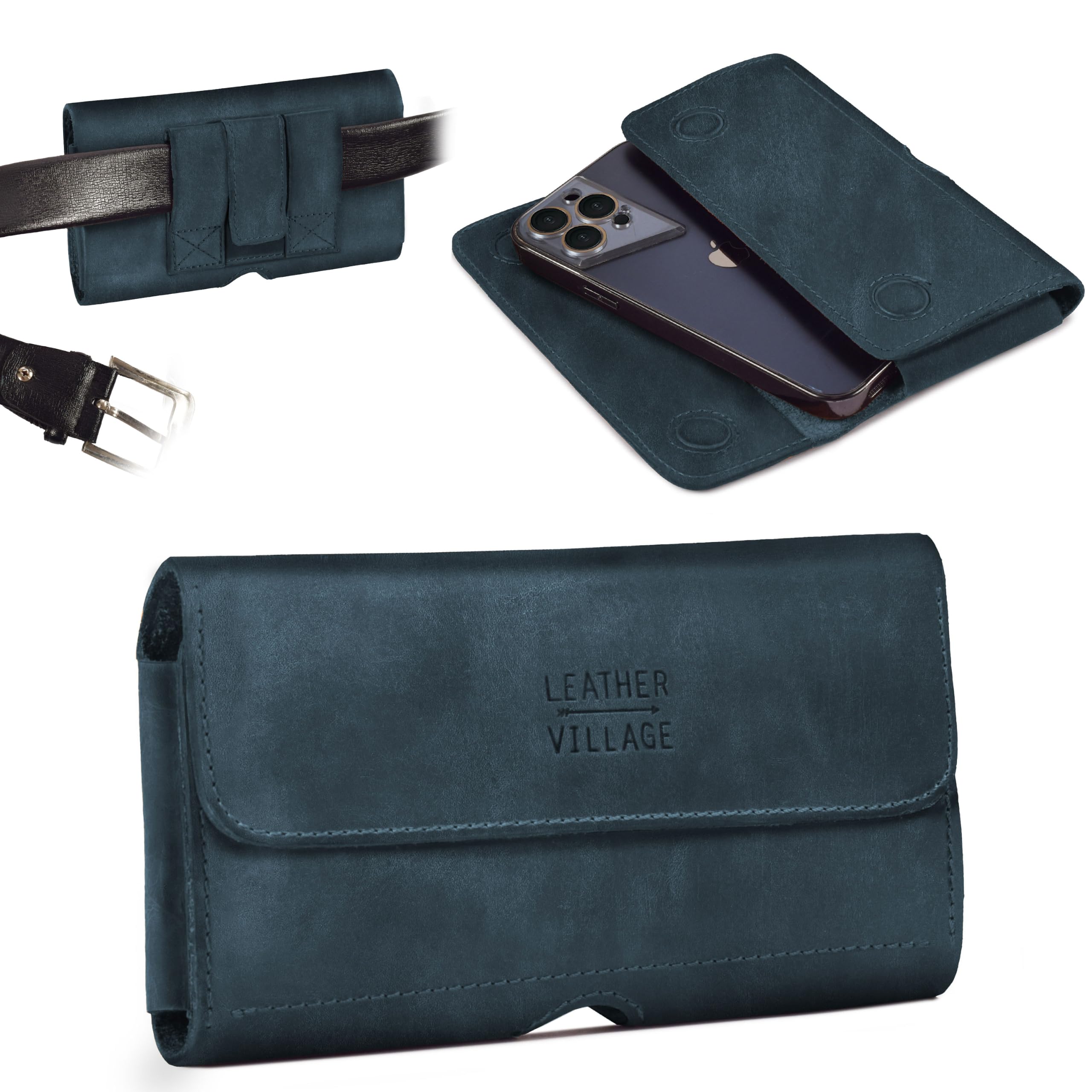 LEATHER VILLAGE Fondina per telefono cellulare in vera pelle con clip da