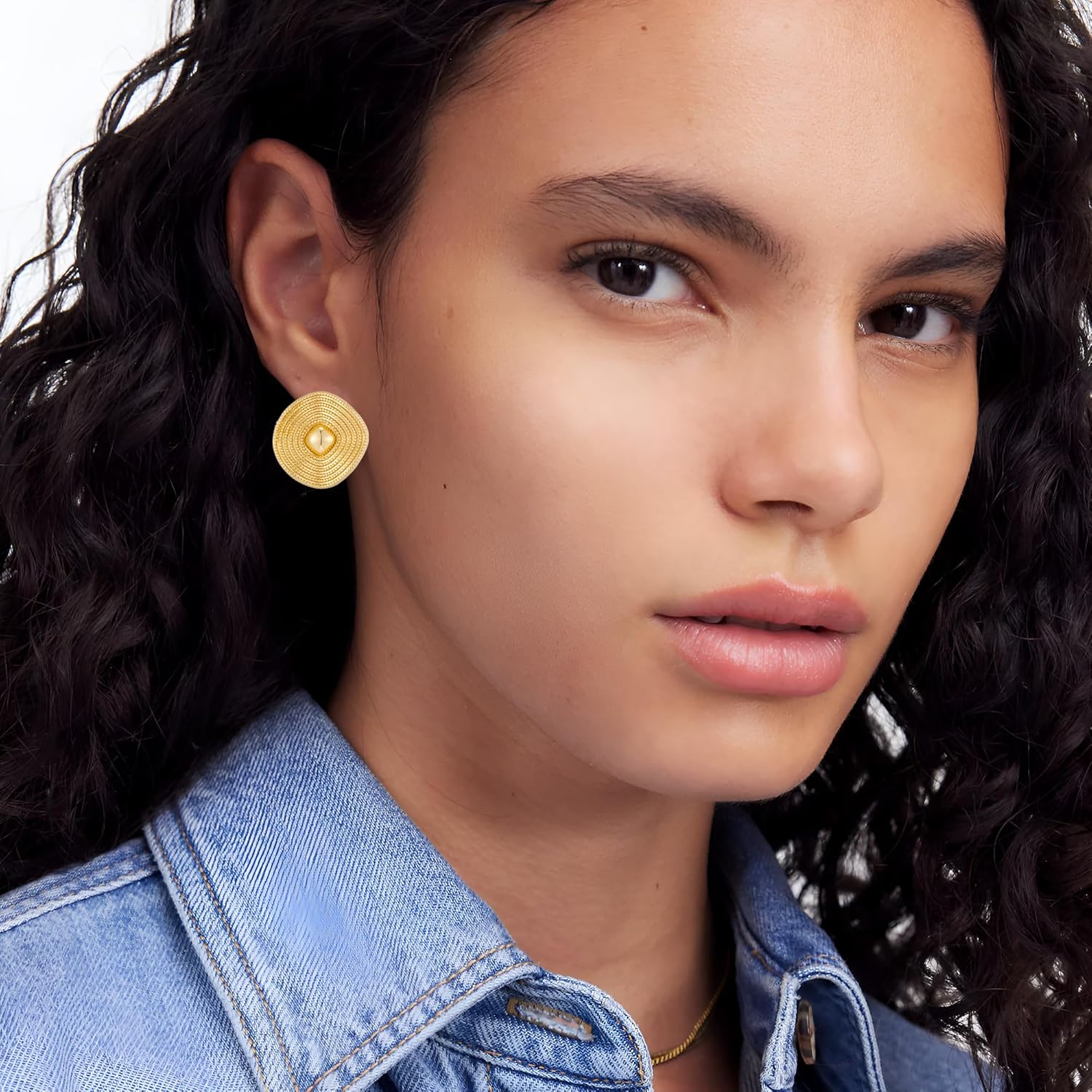 Chunky Golden Large Stud Earrings for Women Round Disc Stud Earrings Irregular Texture Earrings Trendy Vintage Jewelry - Image 2