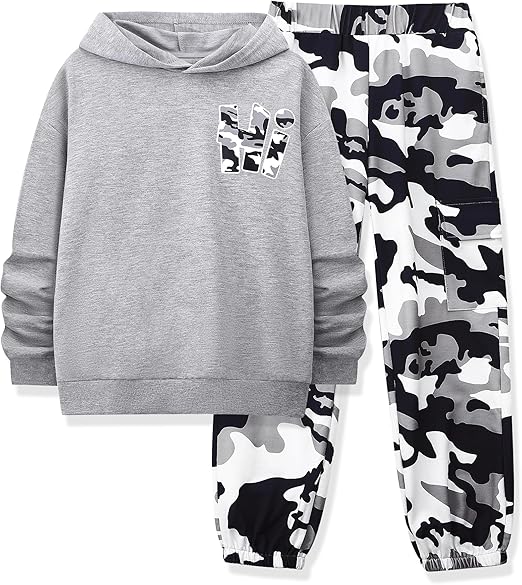 Boys Clothes Long Sleeve Hooded Sweatshirt Top Camouflage Sweatpants Fall Winter Kid Outfits Set 6-14T