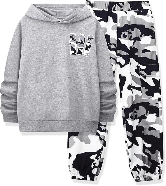 Boys Clothes Long Sleeve Hooded Sweatshirt Top Camouflage Sweatpants Fall Winter Kid Outfits Set 6-14T
