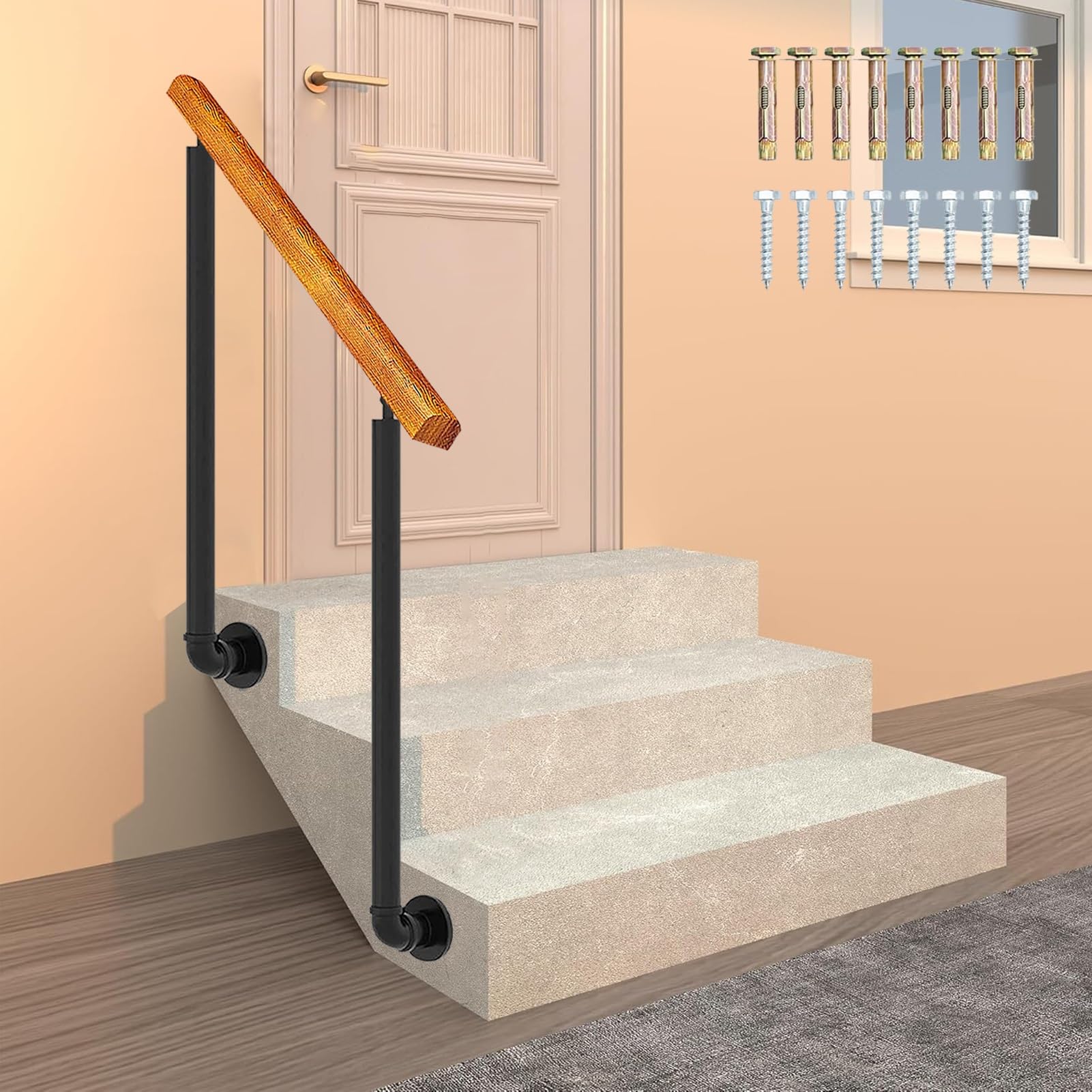 Rampe en bois et métal forgé pour marches d'escalier intérieur et extérieur