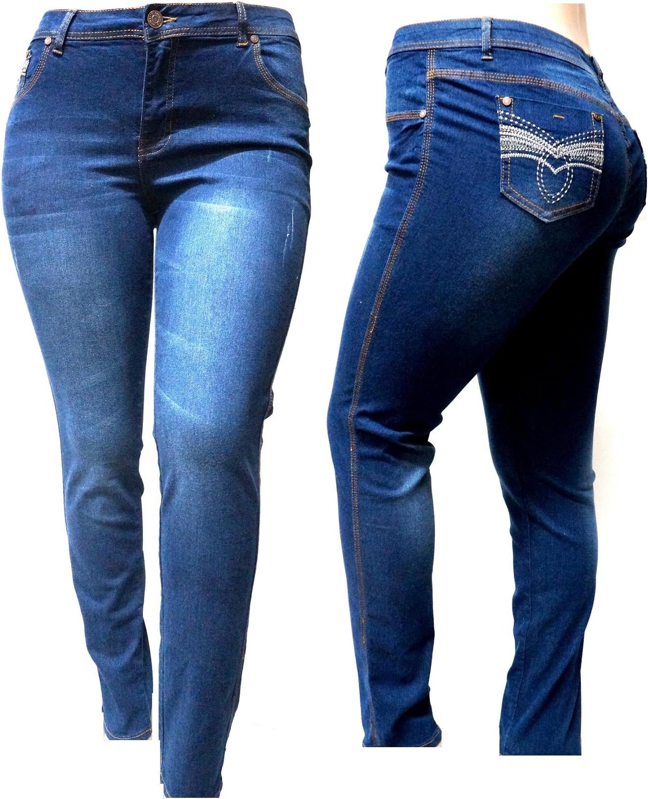 1826New Dark Blue Denim Jeans HIGH Waist Womens Plus Size Skinny Leg 3677