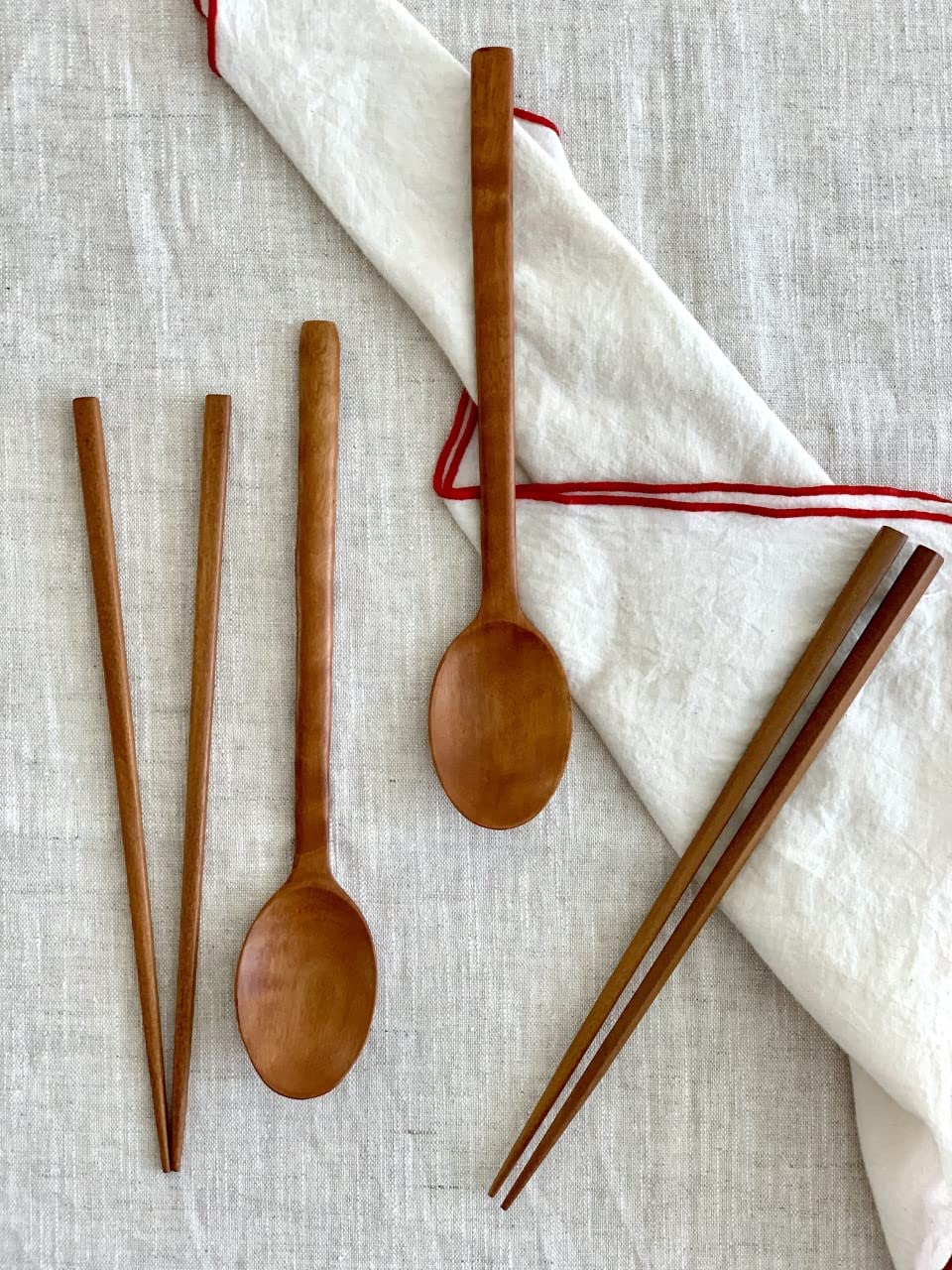 Korean Made Natural Lacquer Coated Wooden Chopsticks & Spoon Utensil Flatware Jujube Tree Ottchil Chinese Lacquer 2SET