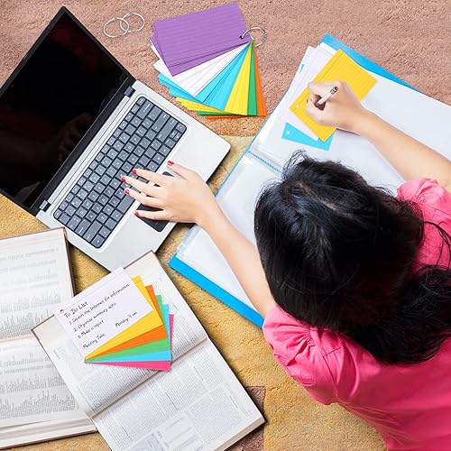 Miniatura 5 de 300 tarjetas de índice de colores con 6 anillos de 180 GSM, tarjetas de estudio de color neón grueso de un solo agujero, tarjetas de notas de
