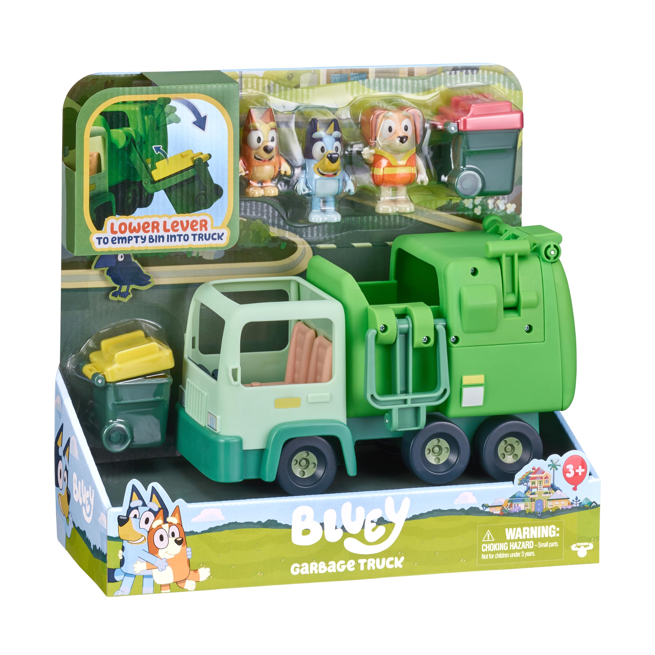 Bluey Garbage Truck - 2.5" and Bin Man Poseable Figure with Playset, Multicolor, 17512