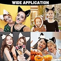 Vista 4 de Whaline 3 diademas de orejas de gato con collar de gargantilla, color blanco y negro, banda de pelo de orejas de gato peludas con campana de lazo