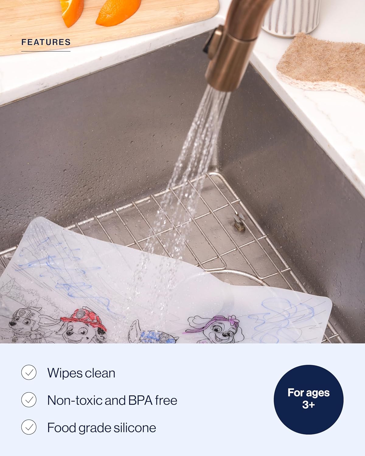 Lalo PAW Patrol Reusable Drawing Mat with Dry-Erase Markers - Reusable Clear Silicone Doodle Mat - Easy to Clean with Washcloth - 8 Coloring Markers Included with PAW Patrol Characters - 16” x 12”