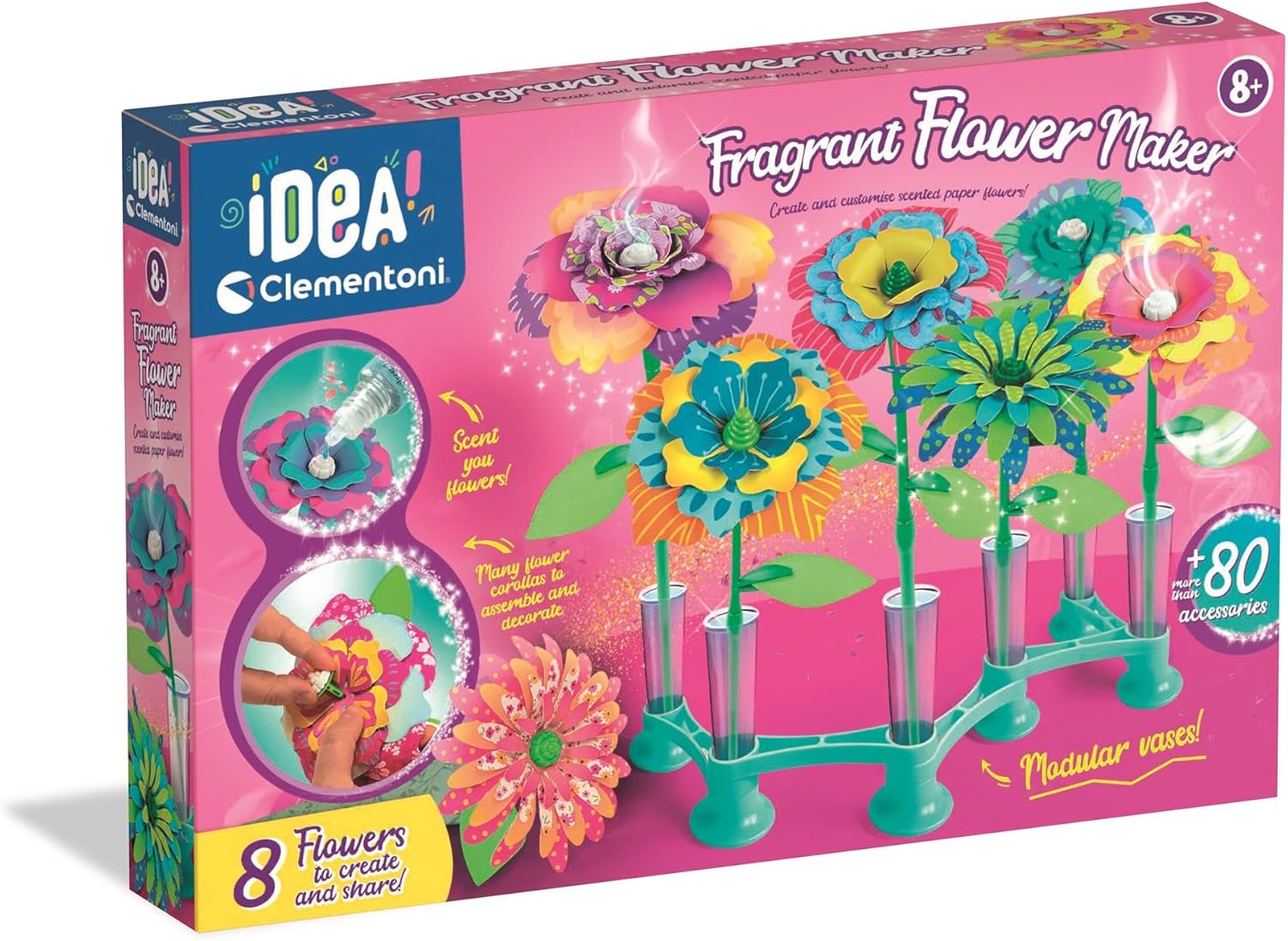 Clementoni IDEA Scented Flower Creations - Craft Set for Children with Petals, Stems, Perfume & Adjustable Vase - Promotes Imagination and Creativity for Children from 7 Years 18859